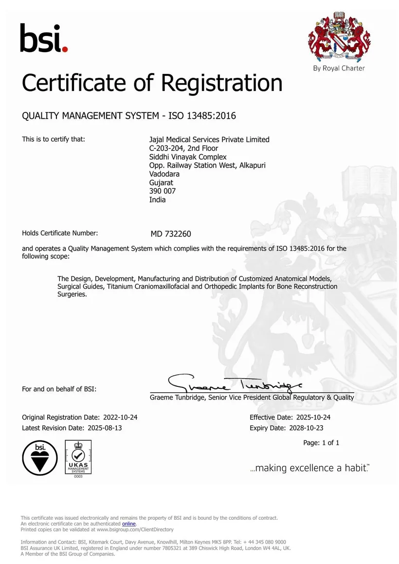 BSI Certificate of Registration — ISO 13485:2016, Jajal Medical Services Private Limited